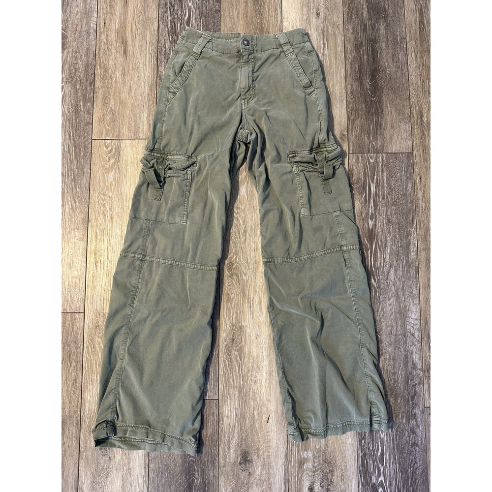 American Eagle Cargo Pants Womens 000 Short Green Super High-Rise Baggy Wide Leg